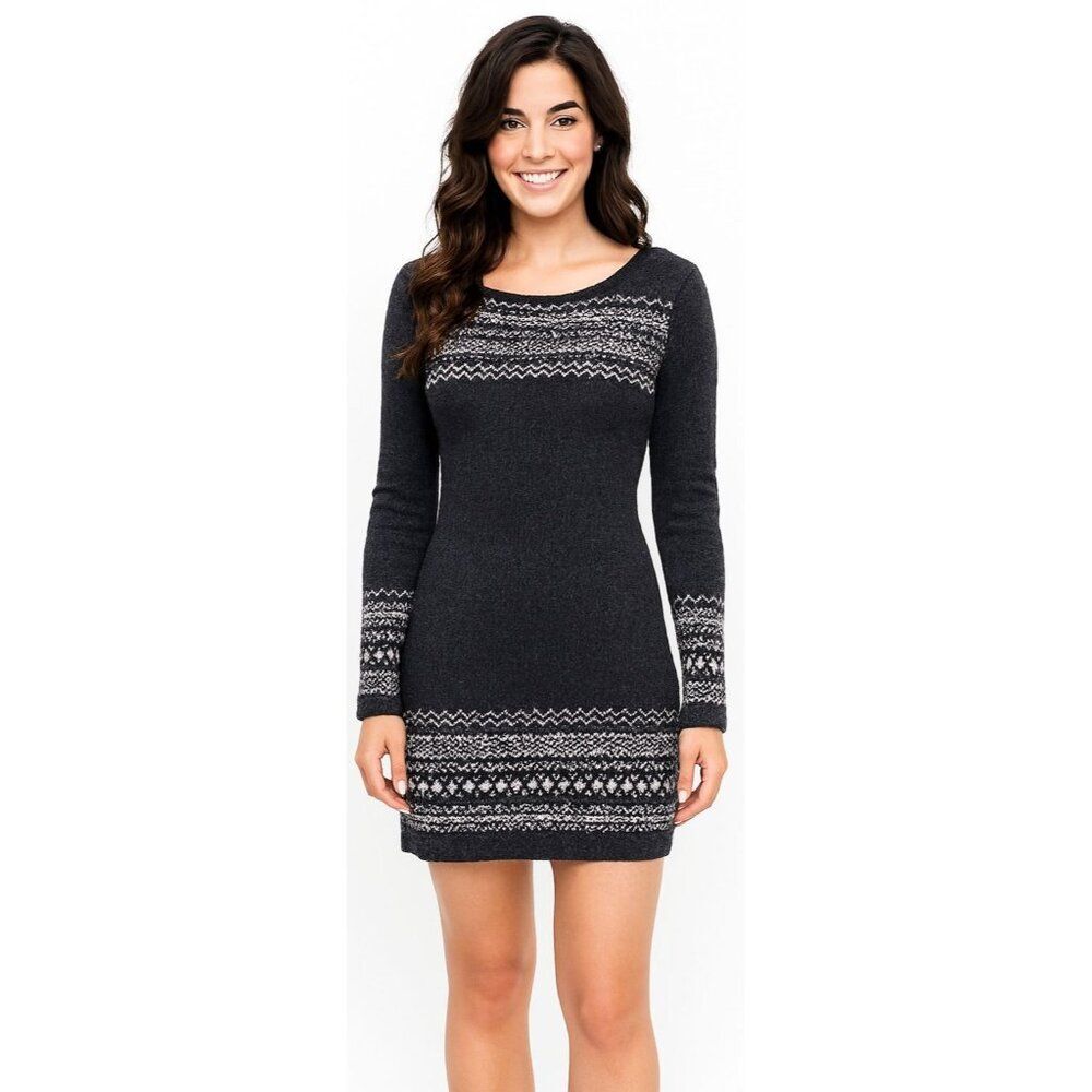 Faded Glory Sweater Dress Gray White Stripe Scoop Neck Women's WOMAN'S Small